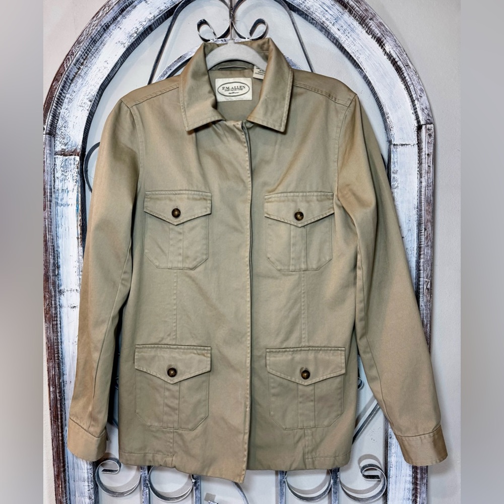 FM Allen Field Classic Safari Coat Jacket Canvas Twill Womens Large Khaki #1555